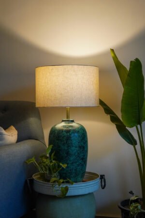 Plain white faux patina finish lamp